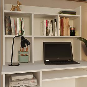 Radni stol PORTO lijevi s nadgradnjom Mat bijela ladica police za ured i sobu