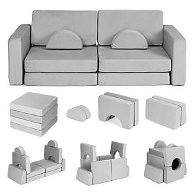 Sklopivi modularni kauč za djecu veliki 2-sjed DIY 10 mekih jastuka - siva ECOTOYS