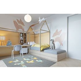 Tepih PASTEL 18413/072 - Pilići Pijetlovi Siva Tirkizna