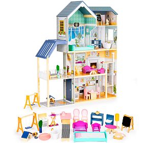 Velika drvena kućica za lutke 138 cm Rezidencija Maya 28 kom ECOTOYS