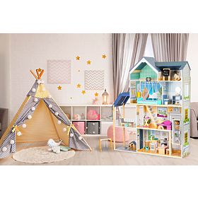 Velika drvena kućica za lutke 138 cm Rezidencija Maya 28 kom ECOTOYS