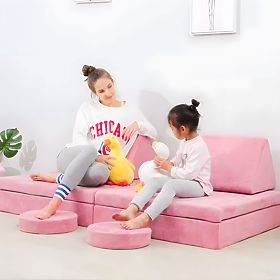 Velika modularna sklopiva sofa za djecu za 2 osobe DIY 10 mekih jastuka - ružičasta ECOTOYS