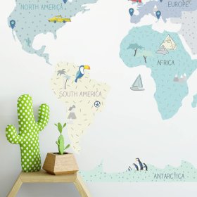 Zidna naljepnica Karta svijeta - mint